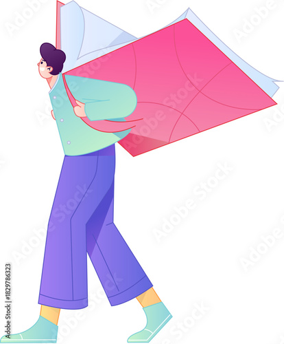 Vector flat gradient illustration of a character reading a book.
