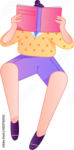 Vector flat gradient illustration of a character reading a book.
