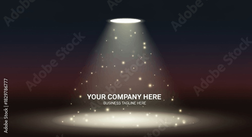 Dramatic Spotlight Beam with Sparkling Golden Particles Illuminating Stage for Text
