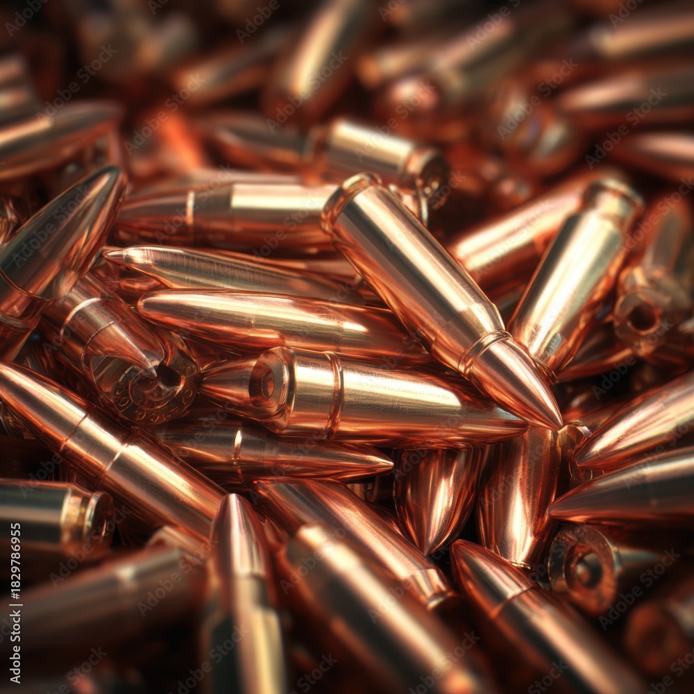 Naklejka premium pile of metallic ammunition cartridges close up
