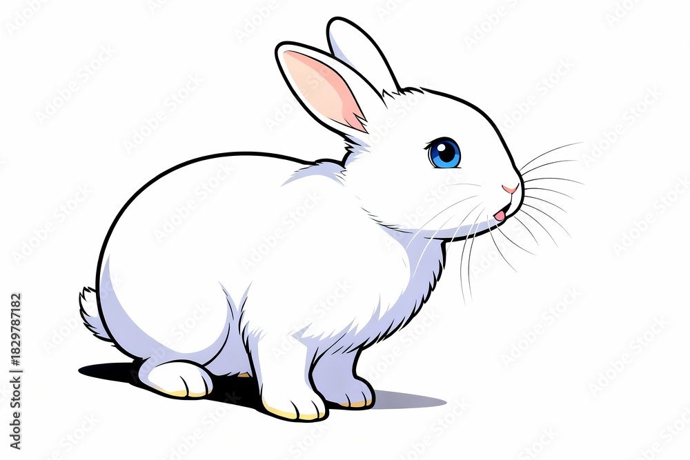 Obraz premium blue eyed white rabbit comic illustration