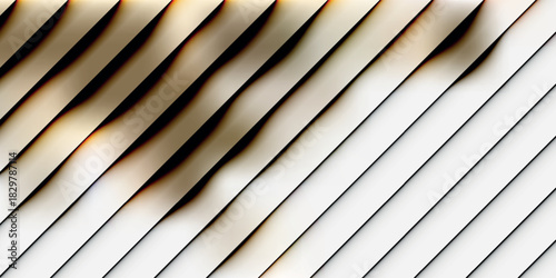 Abstract textured background of a white surface with parallel diagonal lines and wavy scorch marks.