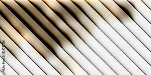 A close-up abstract background of a white ribbed surface with diagonal lines showing prominent scorch marks from heat damage.