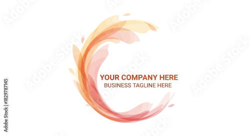 Dynamic circular swirl logo with translucent orange and red watercolor strokes.
