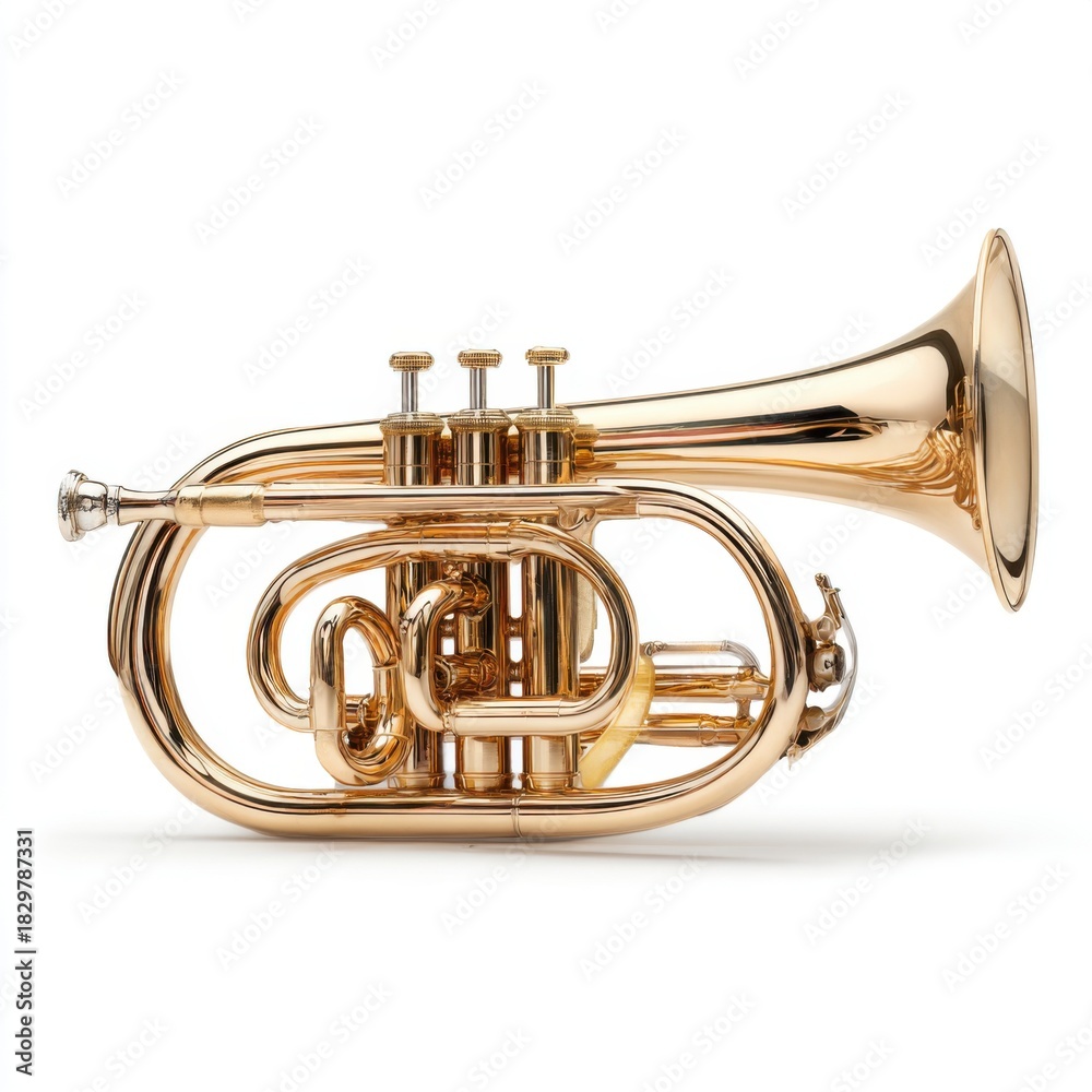 Fototapeta premium Shiny golden brass musical instrument on white