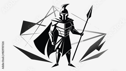 Logo of a Spartan warrior holding a spear and shield, symbolizing strength and bravery..eps