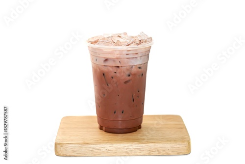 Ice cocoa serving on white background by isolated concept.