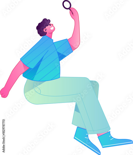 Vector flat gradient illustration of a character reading a book.
