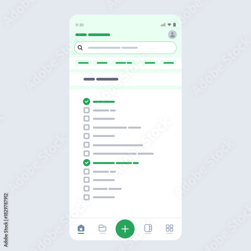 To do list productivity mobile application interface with green checkboxes task management organizer app or project planner
