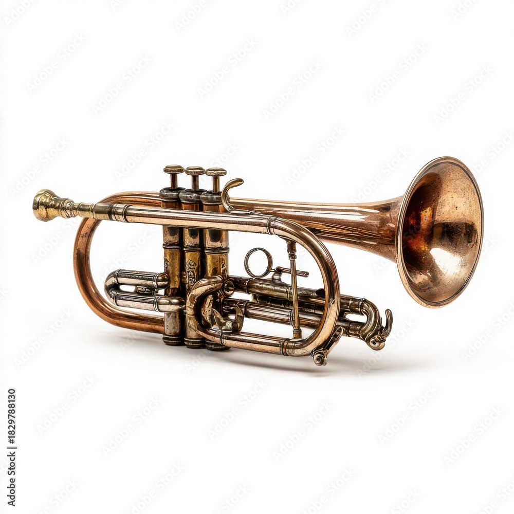 Obraz premium Vintage Cornet Brass Musical Instrument Isolated