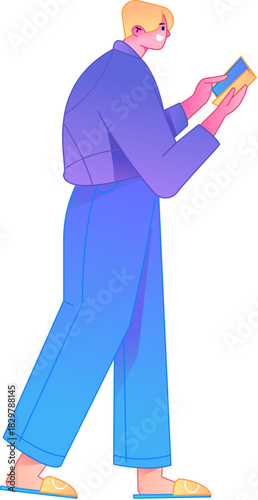 Vector flat gradient illustration of a character reading a book.
