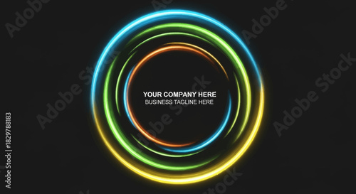 Energetic Multicolored Glowing Rings with Central Space for Business Branding