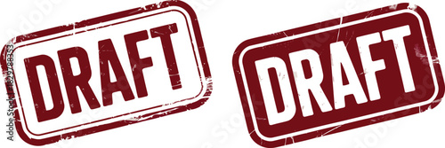 Grunge textured red DRAFT rubber stamp alongside a cleaner version on a plain white surface