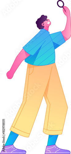 Vector flat gradient illustration of a character reading a book.
