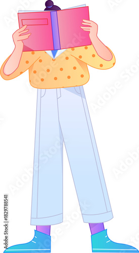 Vector flat gradient illustration of a character reading a book.
