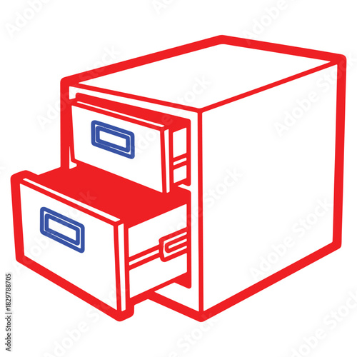 Vibrant Two Drawer Filing Cabinet Illustration in Red and Blue Ready to Organize Important Documents and Files