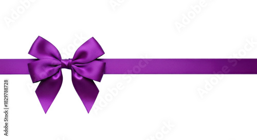 Bright Violet Satin Gift Ribbon Bow Isolated on White Background Horizontal