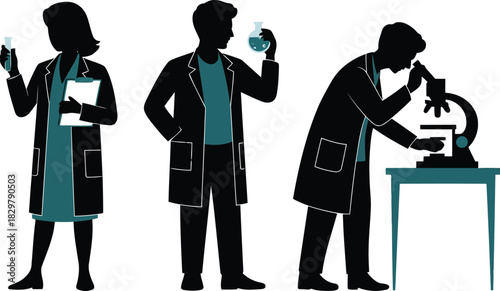 Professional male and female scientists collaborating on research in a modern science laboratory