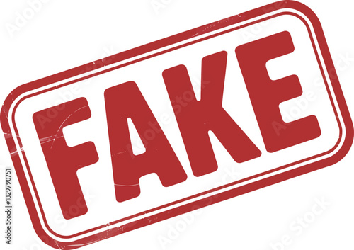 Prominent Red Grunge FAKE Stamp Appears on a Clean White Background with Rough Edges