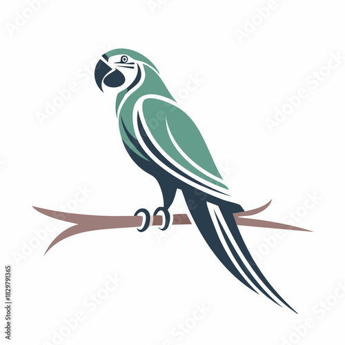 Elegant illustration of a parrot perched on a branch, embodying nature's beauty and simplicity