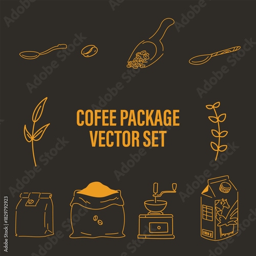 coffee bean package with eqipment vector set