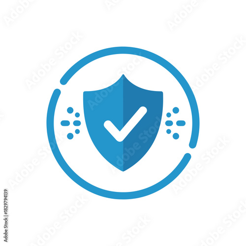 Blue shield with checkmark protects against germs in a clean, modern style, representing security and hygiene with a minimalist approach.