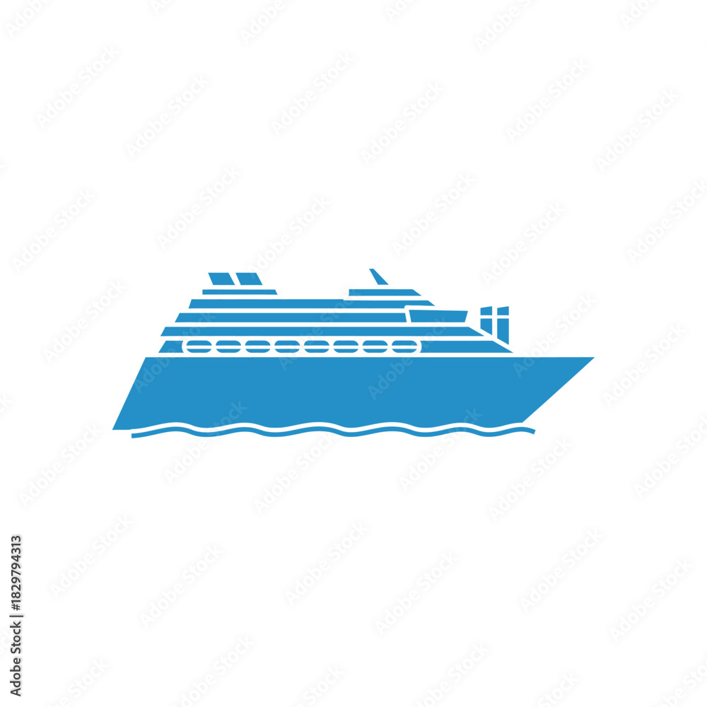 Obraz premium Cruise ship sailing on calm blue water during a sunny day, symbolizing luxurious travel and vacation, creating a sense of relaxation and adventure.