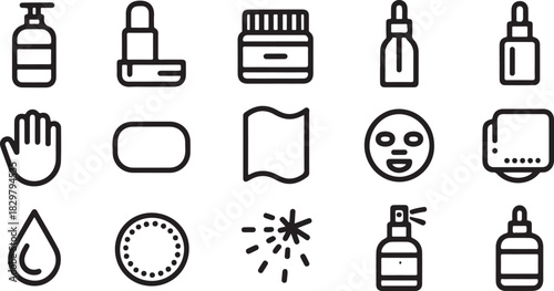 Collection of Beauty and Personal Care Product Icons for Hygiene and Wellness