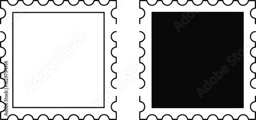 Simple vector illustration showing two postage stamp frames one with white fill and one with solid black