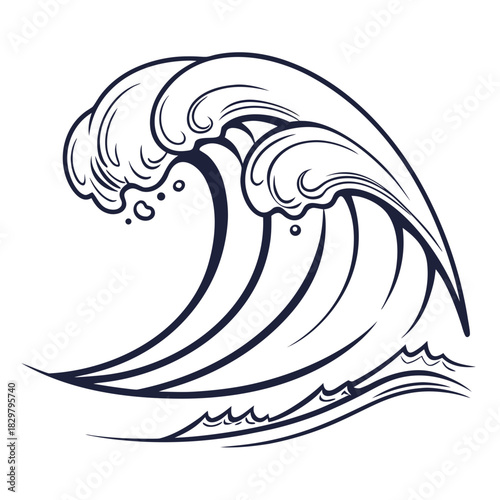 Hand drawn ocean wave in vector illustration