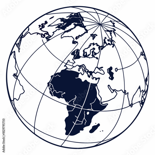 Globe showing africa and europe, outline drawing