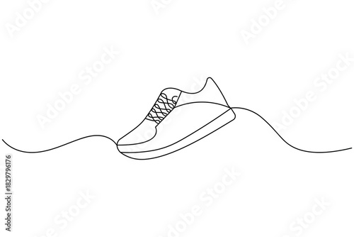 Monochrome abstract footwear continuous one line drawing on white background vector illustration