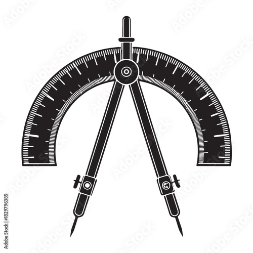 Black protractor Silhouette Vector, High Quality Illustration on White Background