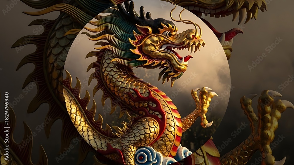 Obraz premium Golden Dragon Statue