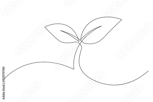 One single line drawing of plant growing minimalist simplicity vector concept