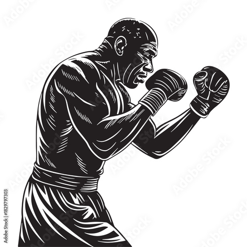 Black pugilism europe old school bare knuckle Silhouette Vector, High Quality Illustration on White Background