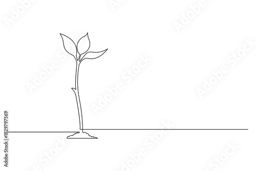 Continuous one line drawing of plant growing from soil minimalism simple design
