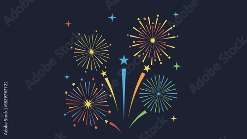 Colorful fireworks exploding in the night sky, a vibrant illustration of celebration and festive events.