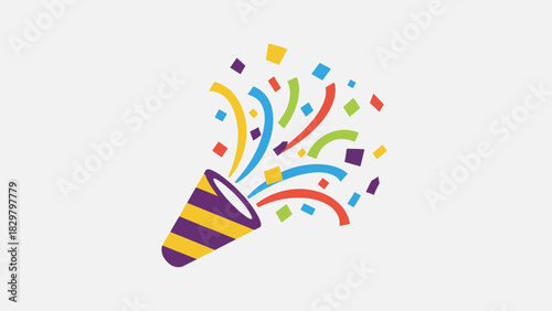 A vibrant party popper exploding with colorful confetti and streamers for a celebration.