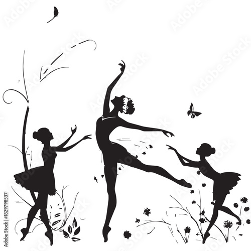 Black nymphs Silhouette Vector, High Quality Illustration on White Background