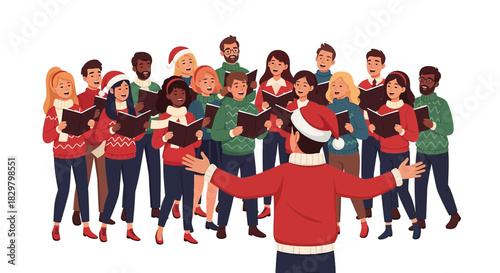 Diverse Christmas choir singing with joy and harmony during the festive season indoors