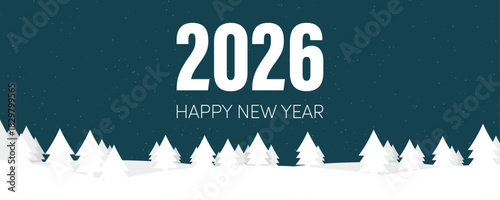 Happy New Year 2026 - Text on a winterly landscape