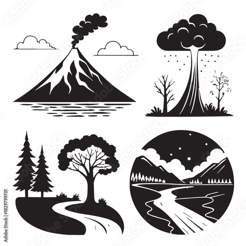 Black origin stories of natural phenomena Silhouette Vector, High Quality Illustration on White Background