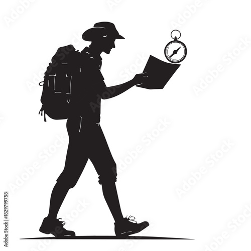 Black orienteering Silhouette Vector, High Quality Illustration on White Background
