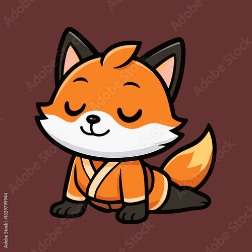 Cartoon fox meditates while wearing a karate uniform