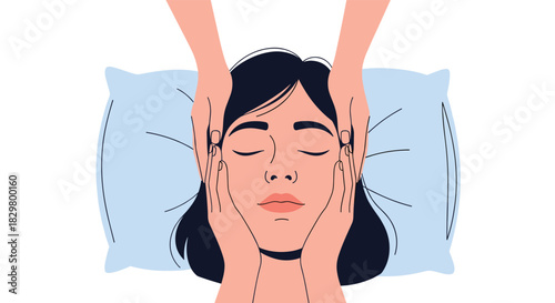 A woman receives a gentle and relaxing facial massage from a therapist at a spa for beauty and wellness treatment.