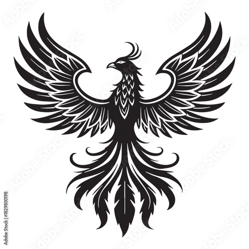 Black phoenixes Silhouette Vector, High Quality Illustration on White Background