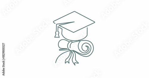 LINE ART GRADUATION WITH TOGA AND Bachelor's Certificates