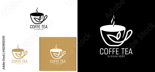Coffee tea logo design in black, mysterious brand concept for invisible branding. Suitable for coffee shops or tea companies.