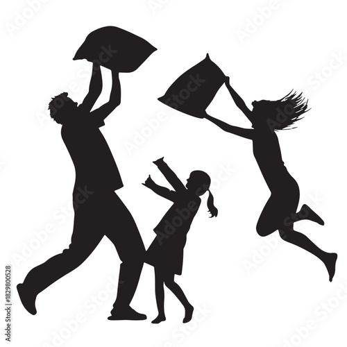 Black pillow fight Silhouette Vector, High Quality Illustration on White Background